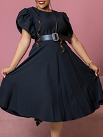 Trendy Summer Womens Büro kleider O-Ausschnitt Kurzarm Elegante Rüschen A-Linie Afrikanische Kleider für Frauen Kleidung Mit Gürtel