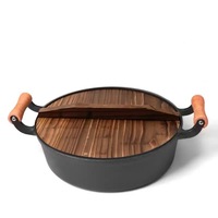Gusseiserne Bratpfanne mit Holzgriffen, Doppelgriffen und Vertieftem Design, Unbeschichtet; Geeignet für Pfannkuchen, Dampfbrot, Gas-/Induktionsherde