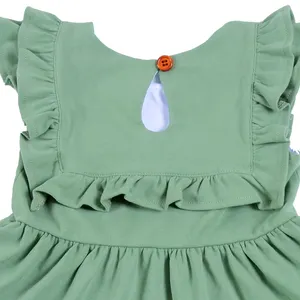 Summer Children Girls Flutter Sleeve Ruffle Dresses Linen Cotton Baby Kids Dress