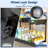 Rak Organizer Bawah Wastafel 2 Tingkat, Model Tarik, Bahan Metal, Dapat Diperluas, Warna Hitam, Multifungsi untuk Kamar Mandi, Dapur, Ruang Cuci, dan Pantry