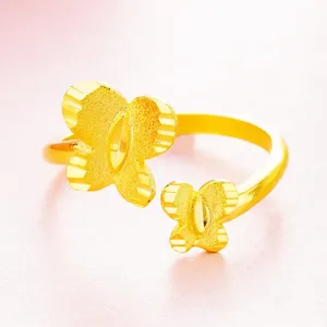 <strong>Women's</strong> New Gold-Plated Brass Double Butterfly Ring Sandblasted Vacuum Plated Factory Direct Sale - Product Image 3