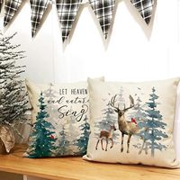 Housse de coussin de décoration Winter Wonderland, Forêt enneigée, rouge évêque, oiseau rouge, cerf, renard, lapin, décoration, décoration de Noël pour la maison