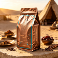 Sachet de café en aluminium de qualité alimentaire, imprimé en héliogravure personnalisé, résistant à l'humidité, à fond plat, avec huit soudures latérales