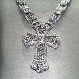 Joyería de fiesta de rapero de lujo personalizada VVS Baguette Moissanite Diamond Iced Out Custom Cross Charm colgante collar - Product Image 3