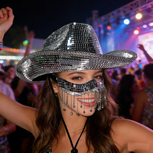 Sombrero <span class=keywords><strong>de</strong></span> Vaquero con Espejo Plateado, Dorado y Rosa, Decoración <span class=keywords><strong>de</strong></span> Fiesta Duradera <span class=keywords><strong>de</strong></span> Algodón Textil y Cristal para Eventos <span class=keywords><strong>de</strong></span> Escenario, Festivales y Pascua - Product Image 1