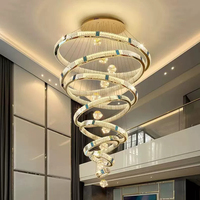 Plafonnier suspendu long et large à haut plafond, LED, villa, hôtel, lampe suspendue personnalisée, boule colorée décorative, lustre d'escalier