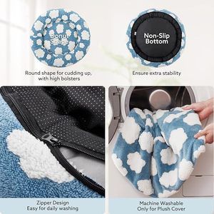 Cama Redonda para Cães Pequenos Donut, Cama para Gatos de Interior com Capa Removível e Lavável, Cama Ortopédica Fofa de Jacquard Peludo para Animais de Estimação - Product Image 2