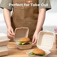 Boîte à bagasse à clapet 100% compostable personnalisée 9*6 pouces Récipient alimentaire à clapet biodégradable jetable
