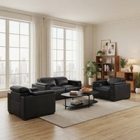 Ensemble de canapés inclinables 3-2-1 en cuir véritable avec fonction de réglage multi-angles et lampe de lecture pour salon et bureau