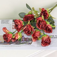 Rose artificielle vintage à 5 têtes en soie à bords effilochés, branche unique, pour la Saint-Valentin, la remise des diplômes, Pâques, accessoires photo, décoration de salon