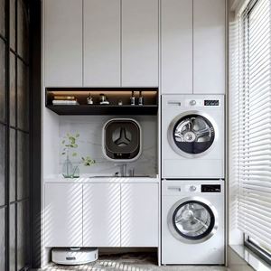 Mueble de Lavandería Inteligente de Diseño Moderno y Práctico de Alta Gama, Hecho de Madera Contrachapada, Personalizable para Lavadora - Product Image 1