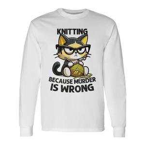 Camiseta de manga larga con estampado de gatito tejiendo porque matar es malo - Product Image 1