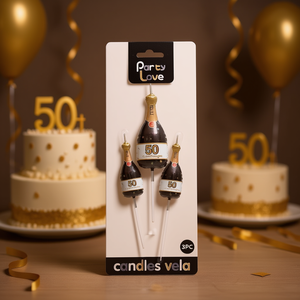 Party Love Candles Champagne Decoraciones para tartas de cumpleaños número 50, 3 piezas - Product Image 2