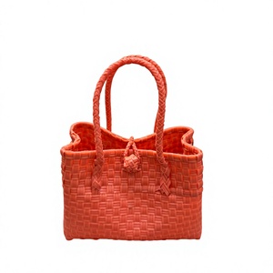Handmade Peach Plastic Woven Tote <b>Bag</b> Eco Friendly Reusable Market Shopping Beach Handbag Durable Custom Summer Shoulder <b>Basket</b> - Product Image 2