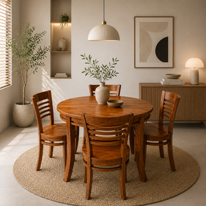 Durable Teak Wood <b>Dining</b> <b>Set</b> with Round Table and <b>4</b> Seater for Modern Classic Home Furniture From Indonesia - Product Image 1