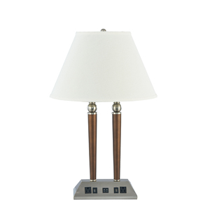Customized Simple Double Wood Finish Metal Table <b>Lamp</b> with Power Outlet <b>USB</b> for Home Hotel Bedroom - Product Image 2