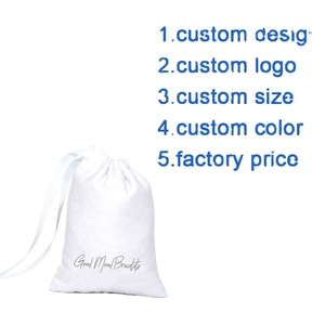 Pochette à bijoux en toile de coton et lin blanc avec logo personnalisé, sacs à cordon avec cordon - Product Image 2