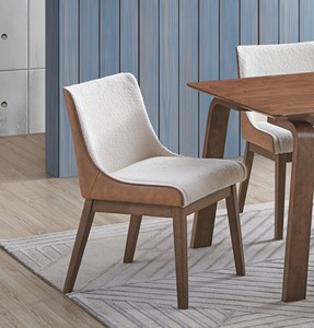 Modern Contemporary Brown White Boucle Upholstery Convertible Dining Chairs Set 2 Wingback <b>Walnut</b> Finish Retro Style Hotel - Product Image 1