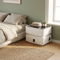 Prix de gros Meubles de chambre, salon et bureau, Tables de chevet modernes à 2 niveaux en bois intelligentes à 2 tiroirs pliables pour hôtel