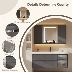 Mobile <span class=keywords><strong>Bagno</strong></span> con Lavabo - Mobile <span class=keywords><strong>Bagno</strong></span> Moderno Minimalista Sospeso con <span class=keywords><strong>Specchio</strong></span> Antiappannamento Intelligente, Mobile in Legno Massello - Product Image 3