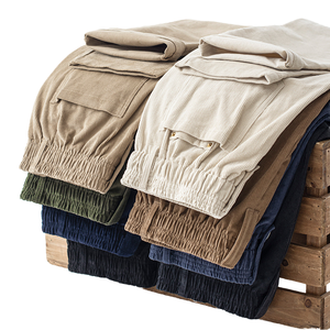 Pantalones para correr de cintura media de sarga de algodón 100% cómodos e informales para hombre con almacenamiento multibolsillo - Product Image 1