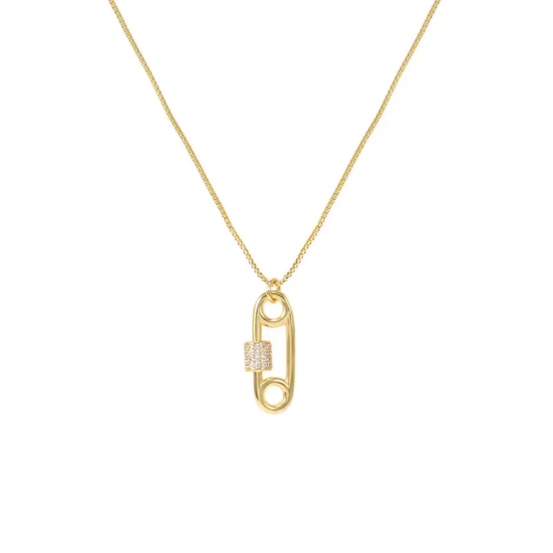 minimalist safety pin screw buckle necklace