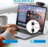 Webcam 1080P untuk PC dengan Mikrofon, Kamera Komputer, Penutup Privasi untuk Streaming, Konferensi, Zoom, Skype, Facetime, Laptop