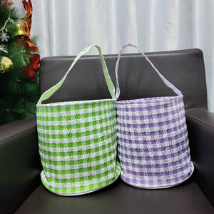 Kids Easter Bucket Plaid Vertical Stripes Easter Baskets Cute Children Candy Handbag DOM111-1510
