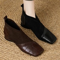 Bottines à talon en V pour femmes, combinaison de daim et de cuir gaufré, semelle intérieure en peau de porc, semelle extérieure en caoutchouc antidérapante, bottes pour le bureau