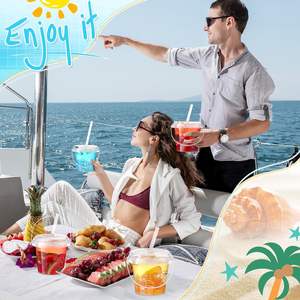 Baldes de Plástico Transparente para Bebidas 24 oz PP com Tampas, Canudos e Alças Copos Descartáveis - Product Image 6