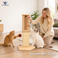 Multifunktionaler Katzen-Kratzbaum mit Sisalsäulen und Federspielzeug Holz-Kletterturm für Hauskatzen