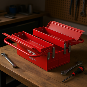 Caja de herramientas plegable roja de 2 niveles y 14 pulgadas Vevor con asa para almacenamiento de herramientas en taller - Product Image 2