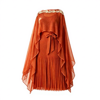 Robe plissée Miyake scintillante avec broderie dorée, style cape, grande taille, pour femmes africaines, vente en gros directe d'usine