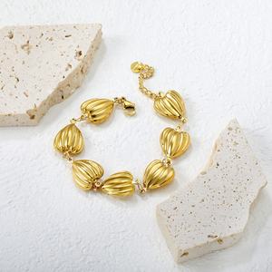 Waterproof Stainless Steel Geometric Charm <b>Bracelets</b> 18K <b>Gold</b> Plated Jewellery Ocean Style <b>Chunky</b> Texture Love Heart <b>Bracelet</b> - Product Image 5