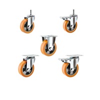 Tige filetée 3 pouces 4 pouces 5 pouces Orange noyau en aluminium PU chariot industriel roulette
