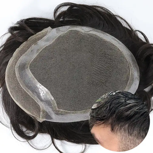 Tupés suizos de cabello humano estilo base de encaje HD francés suizo Inian Remy para hombres - Product Image 1