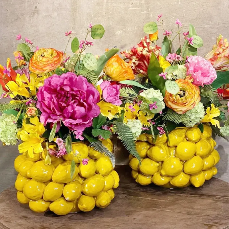 Vase à fleurs en céramique citron moderne créatif personnalisé pour la décoration intérieure pots de plantes en forme de fruits vase à fleurs jaune sicilien