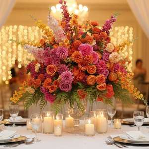 Boule de fleurs <span class=keywords><strong>orange</strong></span> de 80 cm, vente chaude, décoration de mariage, fleurs artificielles en soie <span class=keywords><strong>orange</strong></span> et rose vif, centre de table pour décoration de table - Product Image 1
