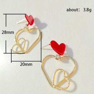 Orecchini pendenti a cuore rosso dolce per donna, accessori per l'orecchio cavi per uso quotidiano - Product Image 3