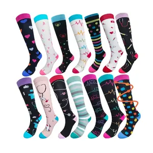 Fashion funny colorful 15-20 20-30 mmhg graduated knee high nurse compression nursing socks 15-20mmhg for women