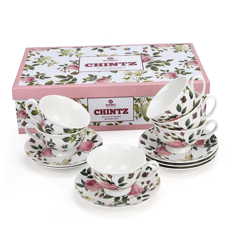 Conjunto de chá vintage de porcelana, conjunto de chá com 6 peças de porcelana