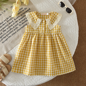 Vestido de princesa a cuadros sin mangas para niñas, vestido informal con volantes para verano - Product Image 1