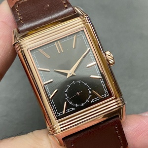 Reloj de Pulsera de Cuarzo Cuadrado Reversible Art Deco para Hombre, Nuevo, Premium, OEM ODM, Correa de Cuero Marrón, Resistente al Agua, Estilo Vintage - Product Image 5