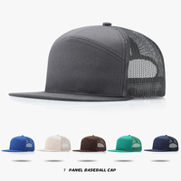 Casquette Trucker 7 Panneaux à Visière Plate, Dos en Maille Respirant, Snapback, Logo Personnalisé, Vierge, Unisexe, Réglable, Structurée, pour l'Été, Vente en Gros
