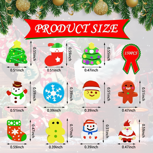 150 pièces mignonnes mini gommes-animaux de noël flocons de neige-animaux de bureau en vrac pour les récompenses de la salle de classe prix des devoirs scolaires faveurs de fête - Product Image 1