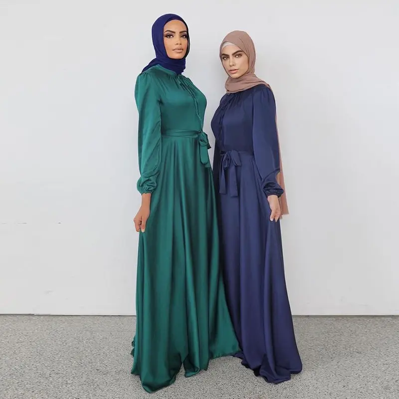 Abayas-vestido musulmán largo informal para mujer, caftán marroquí, Arabia, Turquía saudita, Color sólido