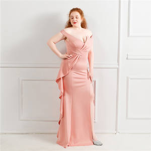 Européenne 4XL Plus Size Beautiful New 7 Candy Color Off Shoulder Green Satin Robes de soirée pour grandes femmes - Product Image 3