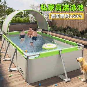 Piscinas Infantiles Desmontables de <span class=keywords><strong>Lona</strong></span>, Piscinas Elevadas con Soporte de PVC, Piscinas Rectangulares Plegables con Marco de Acero, <span class=keywords><strong>Piscina</strong></span> Grande Portátil - Product Image 1