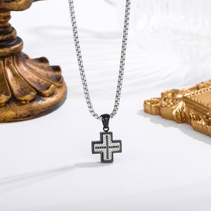 Collar con Colgante de Cruz para Hombre, Acero Inoxidable, Chapado en Oro de 18K, Circonita Cúbica, Fe Cristiana, Duradero, Impermeable, Hipoalergénico, Regalo - Product Image 3