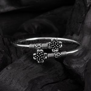 Ethnic Oxidized Silver Kada with Dual Floral Motif <b>for</b> Women & <b>Girls</b> - Product Image 1